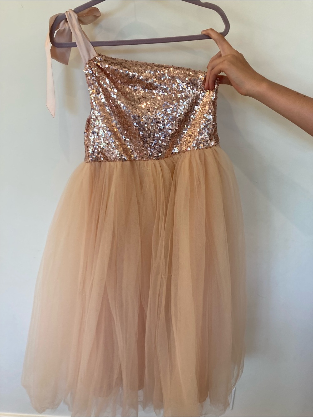 One-Shoulder Sequin Tulle Dress in Blush, Size 8 - Picture 3 of 7